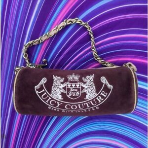 Juicy Couture Y2K Scottie Dog Dark Brown Terry Cloth Barrell Shoulder Bag!!